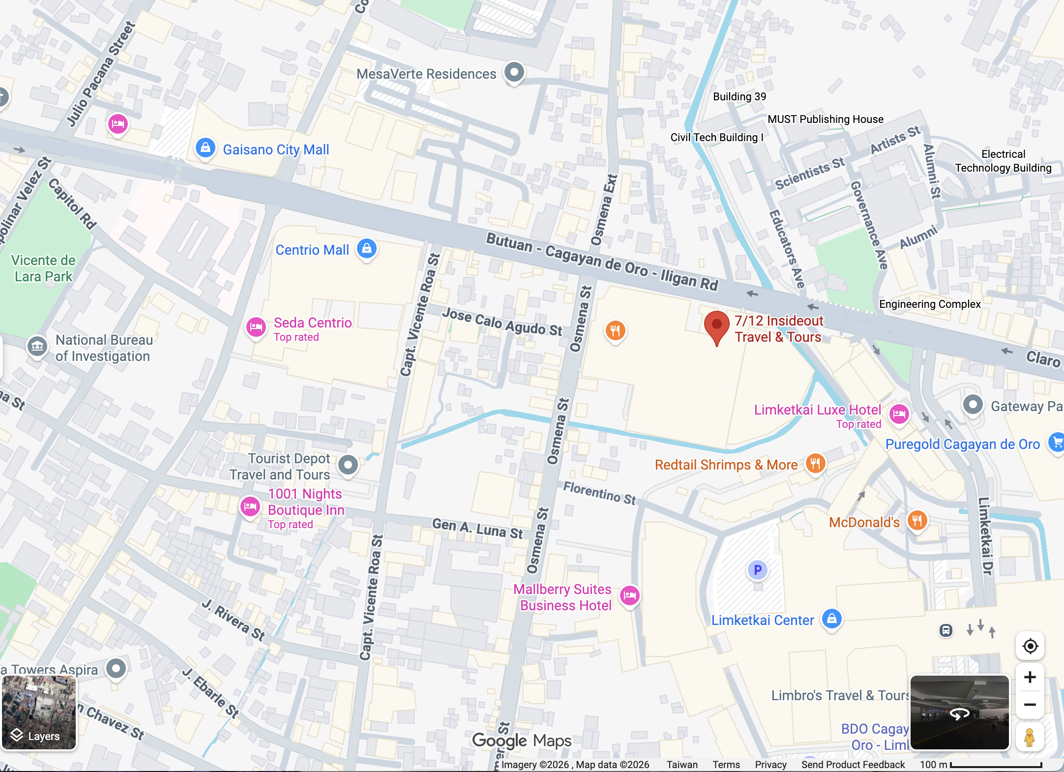 Map showing the location of 7/12 InsideOut Travel and Tours